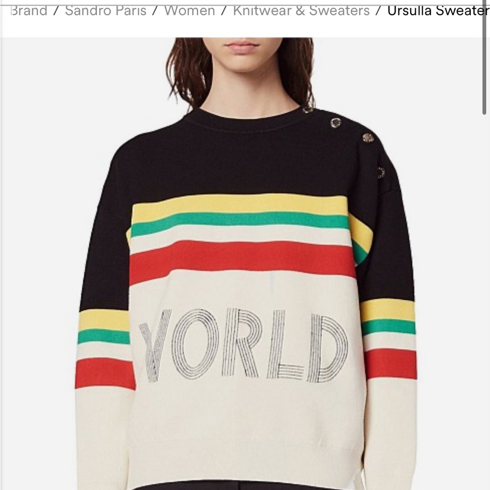 Sandro Black and Red Crew Neck Sweater with Bold Stripes